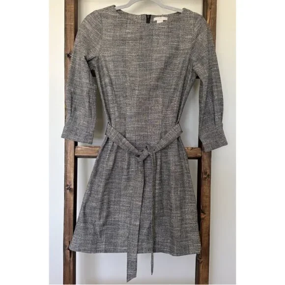 H&M | Dresses | Hm Blackwhite Plaid Tie Waist Mini Dress Long Sleeve Xs |  Poshmark